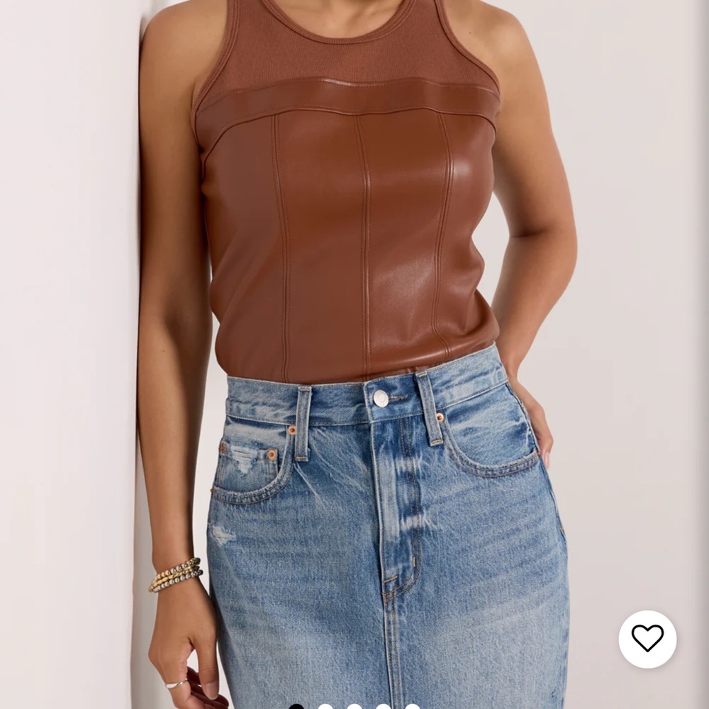 Evereve LA made Yvette Tank Top, Brown Faux Leather. OUT OF STOCK ONLINE